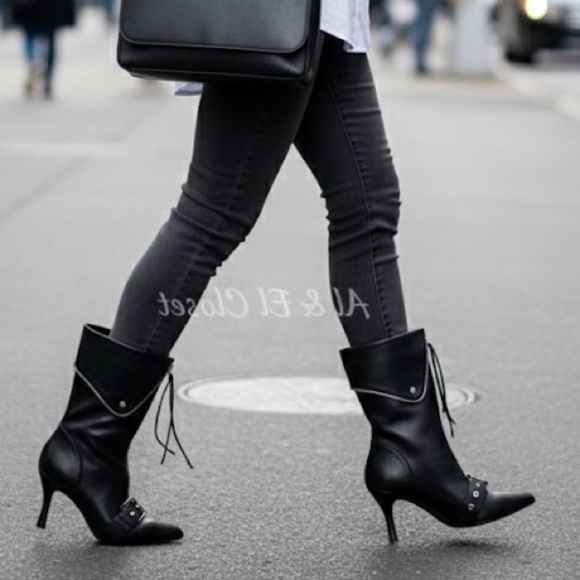 a new day Shoes - A New Day Black Buckle Pointed-Toe Stiletto Ankle Boots | Vegan | 7 NWB